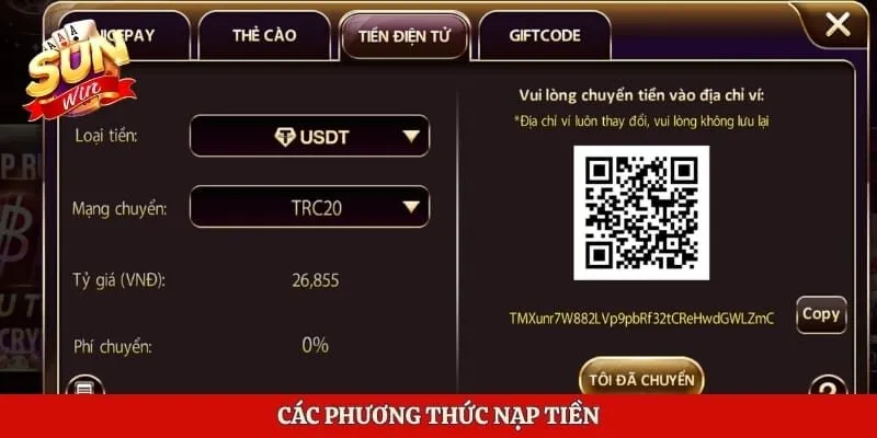 Các phương thức nạp tiền