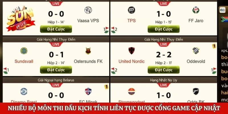 Nhiều bộ môn thi đấu kịch tính liên tục được cổng game cập nhật