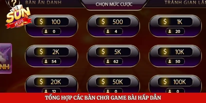 Tổng hợp các bàn chơi game bài hấp dẫn